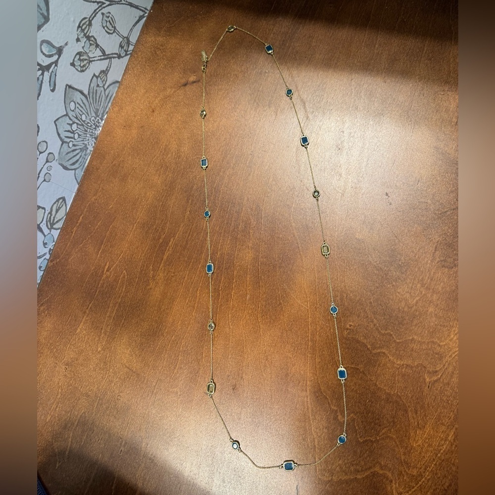 Kate Spade Long Strand Necklace with blue crystals